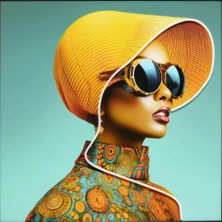 KARE Gerahmtes Bild Sun Hat Woman Gelb LED 80x80cm Hot