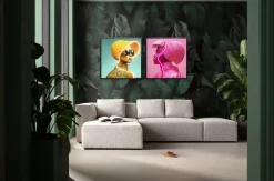 KARE Gerahmtes Bild Sun Hat Woman Gelb LED 80x80cm Hot
