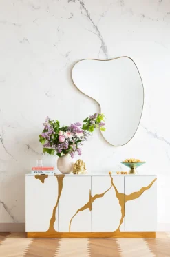 KARE Sideboard Cracked Weiß Gold 165x80cm Sale