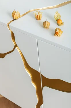 KARE Sideboard Cracked Weiß Gold 165x80cm Sale