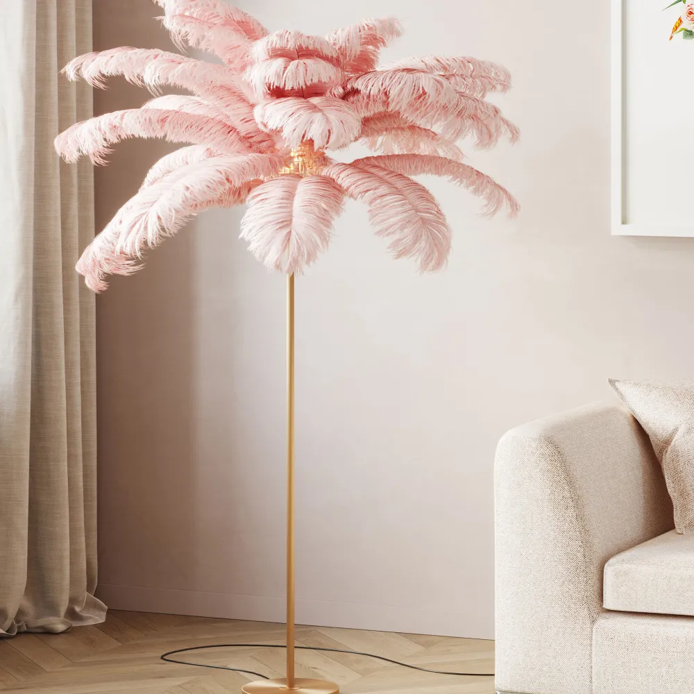 KARE Stehleuchte Feather Palm Pink 165cm Outlet
