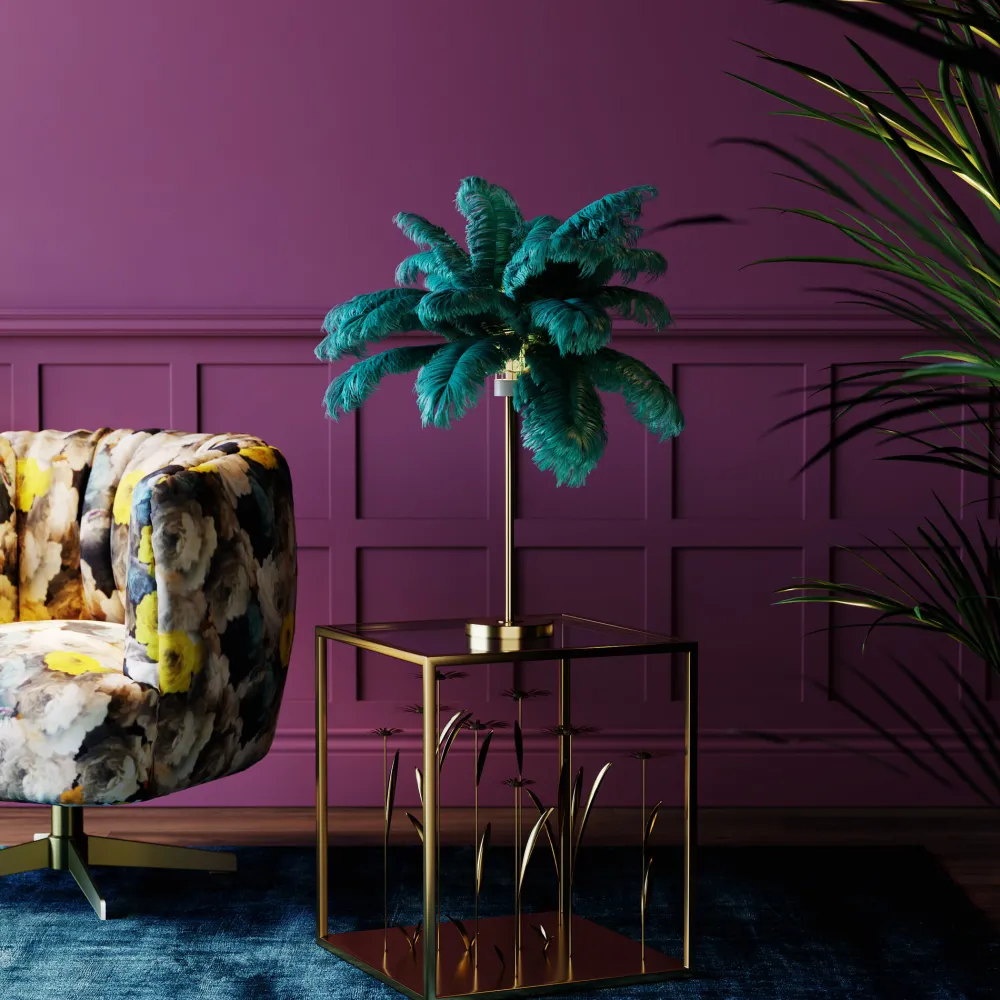 KARE Tischleuchte Feather Palm Grün 60cm Sale
